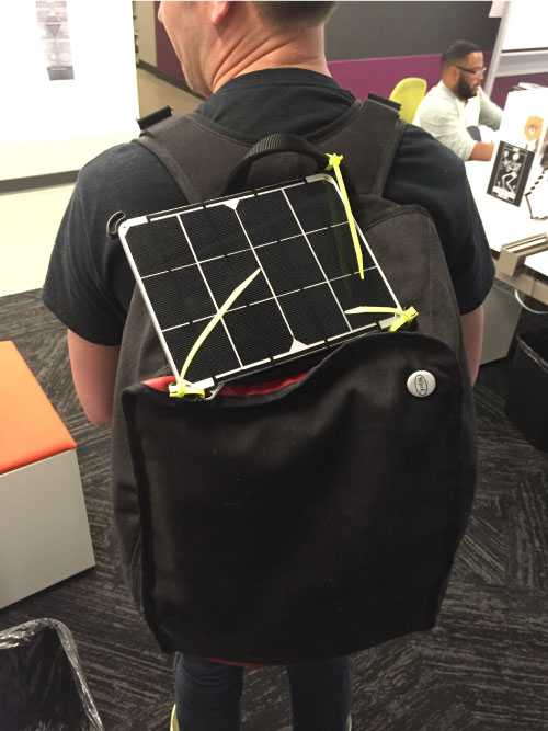 The Voltaic strapped to my bag